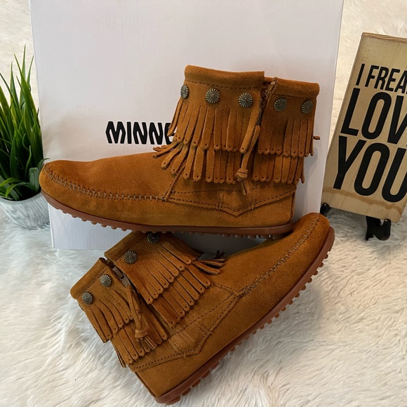 Minnetonka Shoes - Minnetonka Double Fringe Brown Booties
